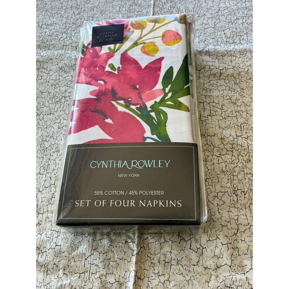 Cynthia Rowley Floral Cloth Napkins Set of 4 Pink Spring Summer 20x20 NWT Sku#3
